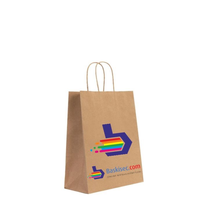 Baskılı Kahverengi Kraft Çanta 18x8x24cm - 500 Adet