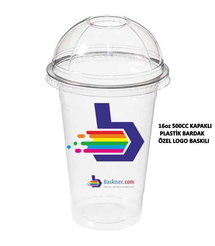 Baskılı Plastik Bardak 16OZ Kapaklı