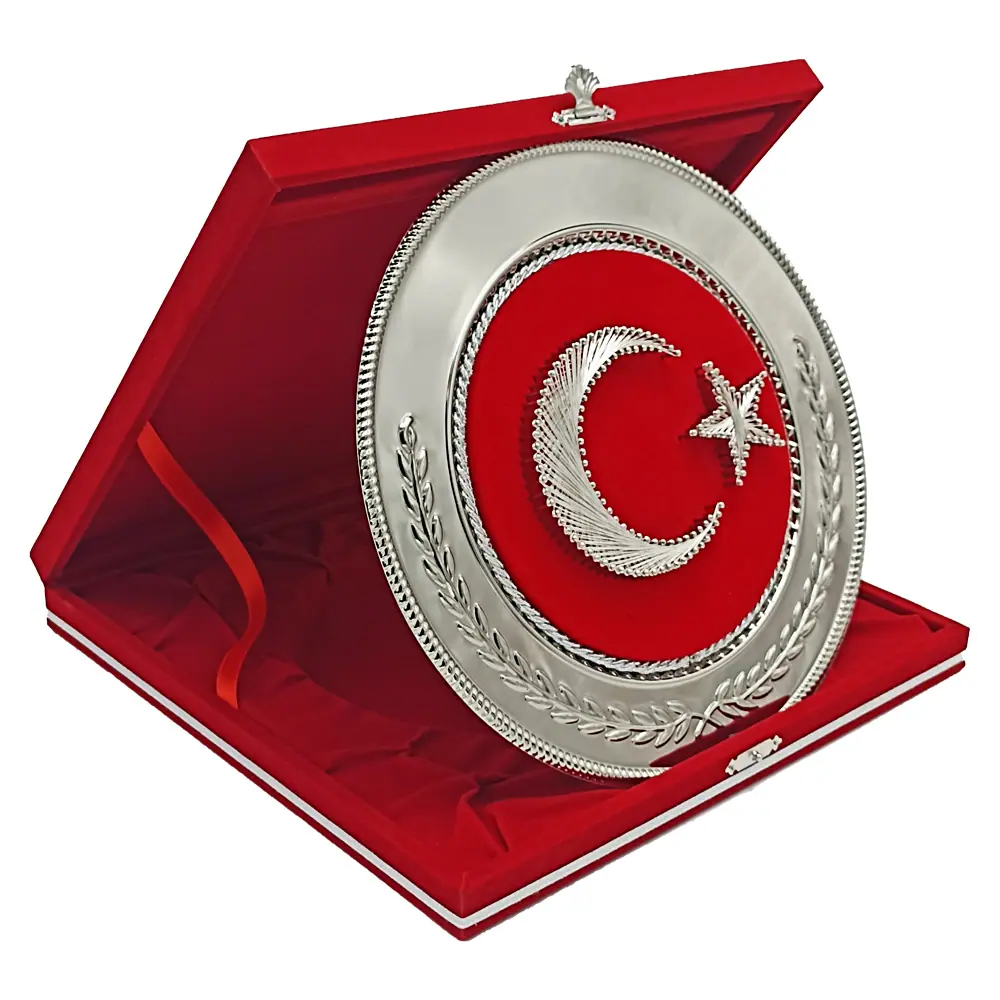 Gümüş Ayyıldız Plaket KP01-G - Lüks Kadife Plaketler | Baskı Seç