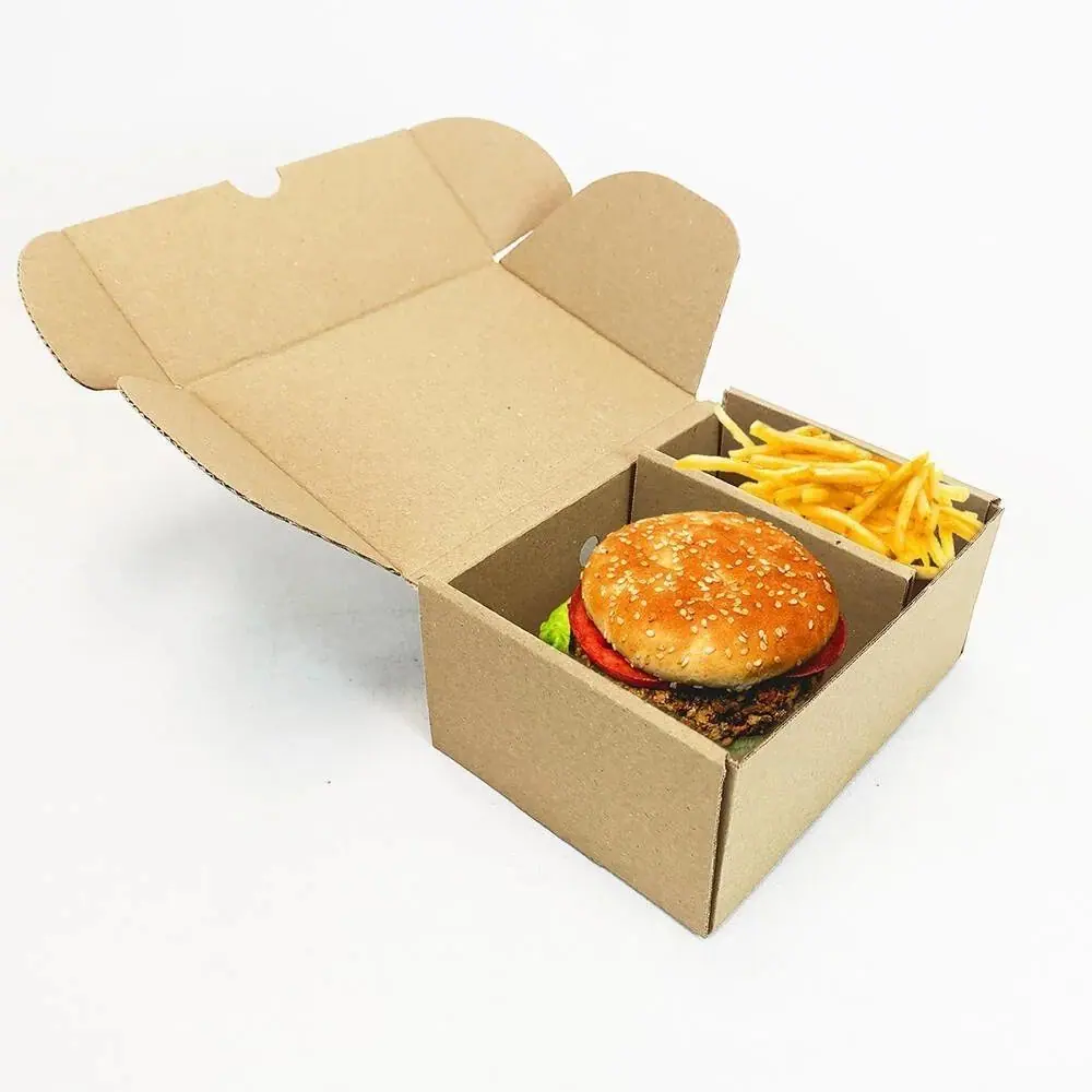 18,4x13x8 cm Esmer Hamburger Menü Kutusu Seperatörlü - Hamburger Kutuları | Baskı Seç