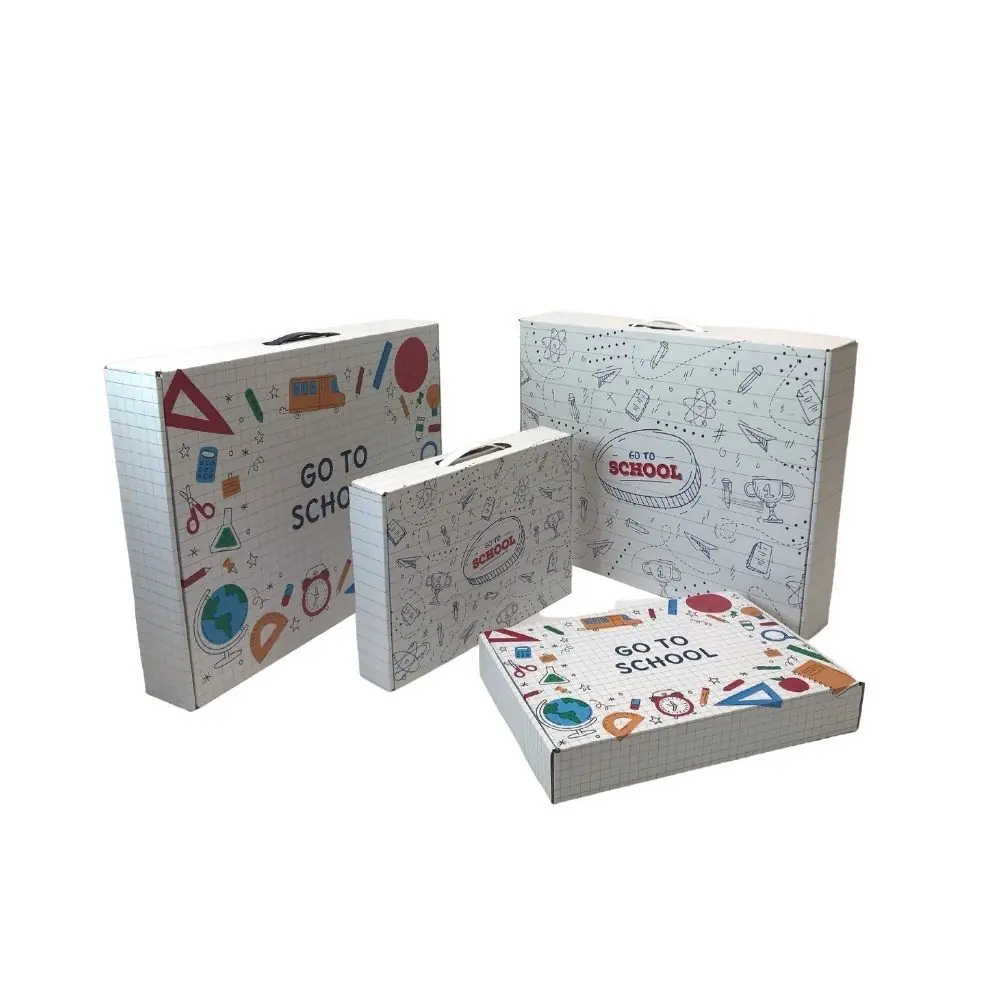 45x35x7 cm Plastik Kulplu Çizgi Desen Beyaz Okul Çantası - Okul Çantaları | Baskı Seç