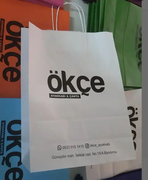 Baskılı Beyaz Kraft Çanta görsel 3