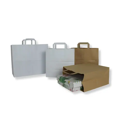 32x28x16 cm Düz Saplı Kağıt Çanta - Kraft Kağıt Çanta